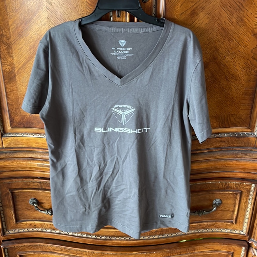 Slingshot hundred percent cotton V-neck T-shirt